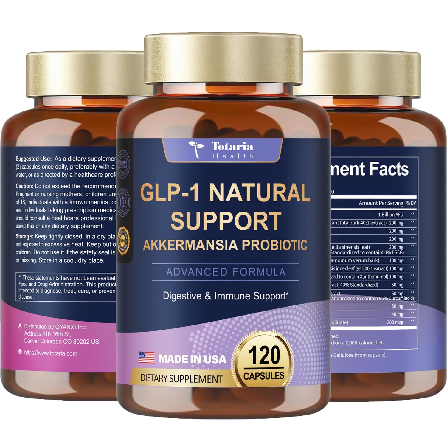 GLP-1 Akkermansia Probiotic Supplement - Hunger Metabolism Support with Berberine HCI, Garcinia Cambogia, Apple Cider Vinegar, Green Tea Extract for Women Men, 120 Count