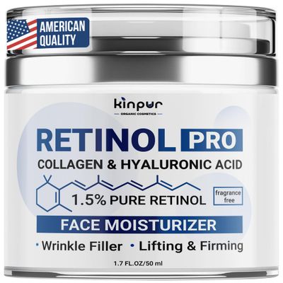 KINPUR ORGANIC COSMETICS Retinol Pro Collagen Face Cream with Hyaluronic Acid - Hydrating and Firming Cream for All Skin Types - Day and Night Anti Aging Face Moisturizer for Women Men