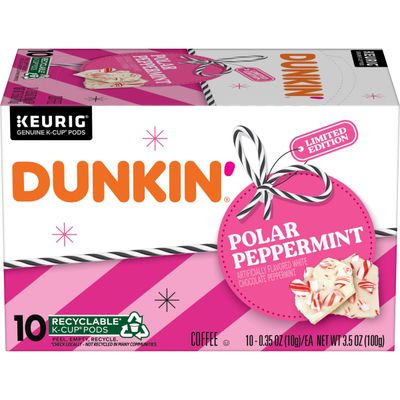 Dunkin&#39; White Chocolate Peppermint Artificially Flavored Coffee, Keurig K-Cup Pods, 10 Count Box