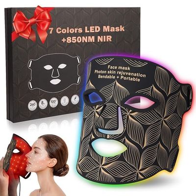 Red Light Therapy for Face, 7 1 Colors LED Face Mask Light Therapy with 850NM Near-infrared, Portable Rechargeable Red Light Therapy Mask Skin Care Device at Home and Travel for Anti-Aging, Black