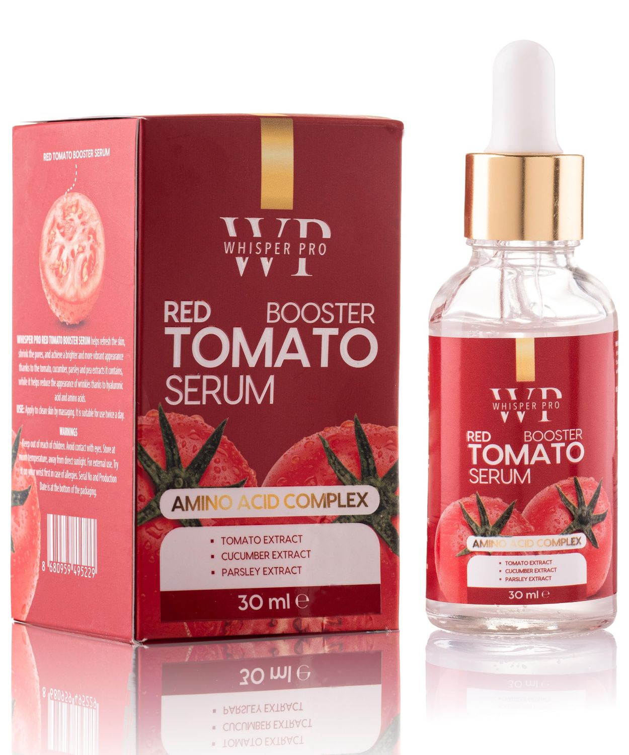 Whisper Pro Red Tomato Face Moisturizing Serum 100 Vegan 1 fl oz. - Anti Aging and Hydrating Formula - Evening Skin Tone - Strengthening Skin Barrier - Lycopene Face Skin Treatment Serum