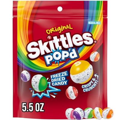 SKITTLES POP&#39;d Originals Freeze Dried Candy, 5.5 Oz Resealable Candy Bag