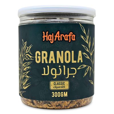 HajArafa Granola Classic Oatmeal Oat Flakes With Peanut Butter And Honey Premium Haj Arafa Herbal Pure Dried Raw Egypt Fresh Oriental Herb Rich Enjoy Taste Halal (1 Pack 10.58 oz 300 gm)