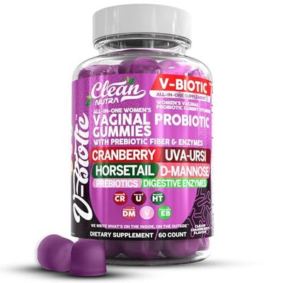 Clean Nutraceuticals Vaginal Probiotics for Women Gummies with Cranberry, Uva Ursi, Horsetail, D-Mannose, Prebiotics Digestive Enzymes, Vaginal Health Supplement for pH Balance Flora Odor VBiotic