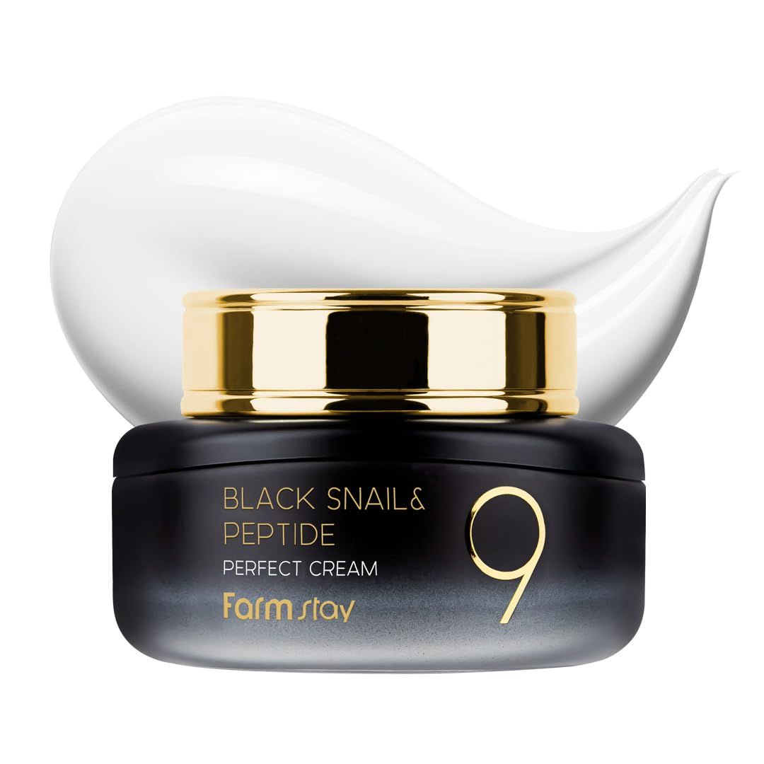 FARMSTAY Black Snail Peptide 9 Perfect Cream, Snail Mucin Moisturizer for Elastic Glow Skin, Hydrating Nourishing, Anti-aging, Skin Barrier Repair, for Women Men, Korean Skin Care, 1.85 Fl. Oz