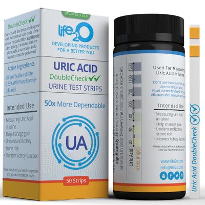 life2O DoubleCheck Uric Acid Urine Test Strips, 50x More Dependable Urinalysis Testing Kit for Gout, Kidney Function, Dietary Intake, Metabolism, Kidney Stones and More