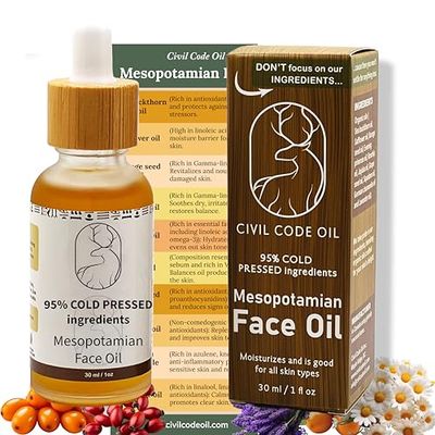 Mesopotamian Face oil for women, Cold-Pressed, Organic Anti Aging Facial Oil, Sea Buckthorn, Safflower, Borage Seed, Rosehip, Jojoba Oil, Squalane, Lavender Oil 1oz.