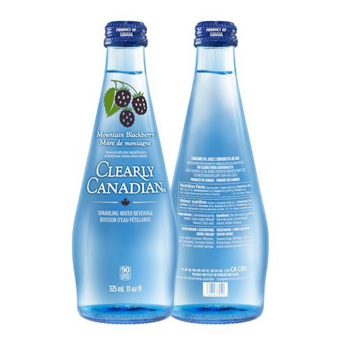 Clearly Canadian Sparkling Flavored Water, 11 oz Glass Bottles - Variety of Refreshing Flavors, Premium Carbonated Beverage, Available in 12-Pack and 24-Pack Options (12 Pack, Mountain Blackberry)