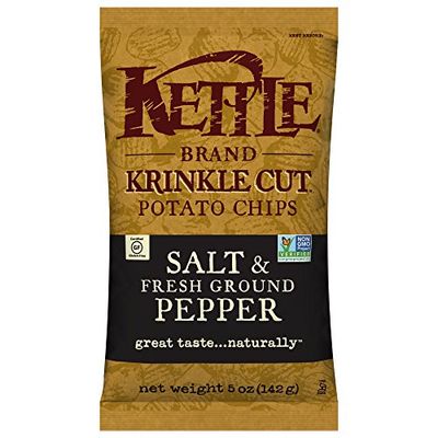 Kettle Potato Chips, Krinkle Cut Salt and Fresh Ground Pepper, 5 Ounce