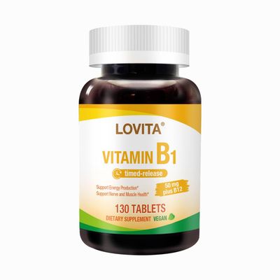 Lovita Vitamin B1 (Thiamine) 50mg, Timed Release, 8 Hours Sustained, with Vitamin B12 100mcg, Support Metabolism Nerve Health, 130 Vegan Tablet