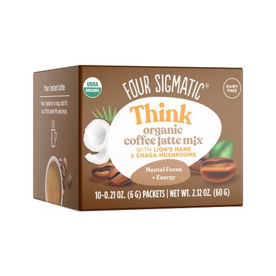 Mushroom Coffee Latte by Four Sigmatic Daily Dose Alternative Organic Instant Coffee Latte Mix with Lion&#39;s Mane, Chaga Mushrooms Coconut Milk Powder Keto Dairy-Free 10 Count