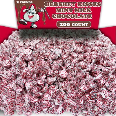 Hershey Candy Cane Kisses Candy, 2 Lbs Bulk, Individually Wrapped Hershey Milk Chocolate Kisses with Candy Cane Bits, for Baking and Winter Celebration Gifts, appx 200 Pieces
