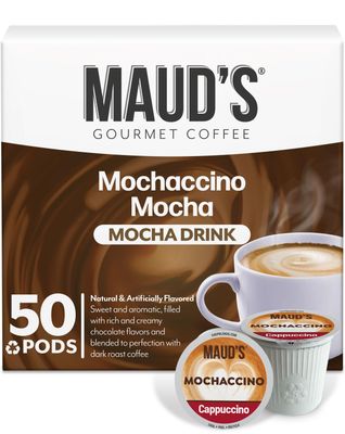 Maud&#39;s Chocolate Mocha Cappuccino Coffee Pods, 50ct - Mochaccino Mocha Flavor - Made with Gourmet Arabica Coffee, Recyclable Pods Compatible with Keurig K Cups Maker
