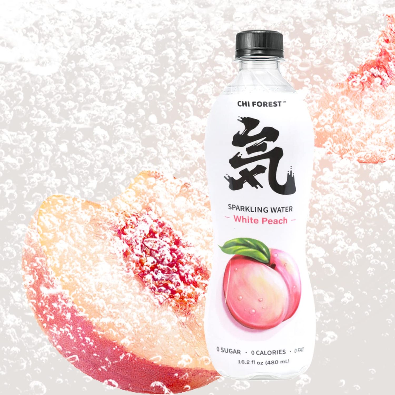CHI FOREST Sparkling Water, White Peach Flavored Bubbly Sparling Water in Bottle, 0 Sugar and 0 Calories Carbonated Water, 16.2 Fl oz(480ml), Pack of 15