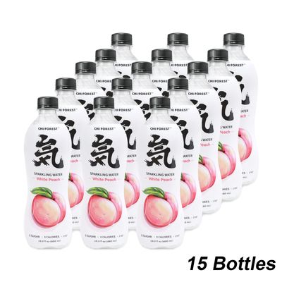 CHI FOREST Sparkling Water, White Peach Flavored Bubbly Sparling Water in Bottle, 0 Sugar and 0 Calories Carbonated Water, 16.2 Fl oz(480ml), Pack of 15
