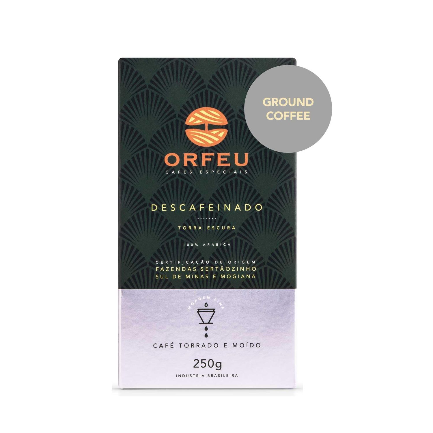 ORFEU - Special Decaf Coffee - 100 Arabica Coffee, Roasted Ground, Medium Roast, Made in Brazil, Chocolate Notes, Low Acidity, Caramel, Fruity Floral Aroma - 250g (8.8oz)