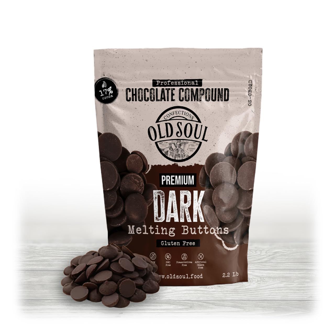 OLDSOUL Chocolate Compound Buttons 2.2 lb Dark Chocolate 17 Real Cocoa Smooth Melting Perfect for Baking Desserts (2.2 Lbs)