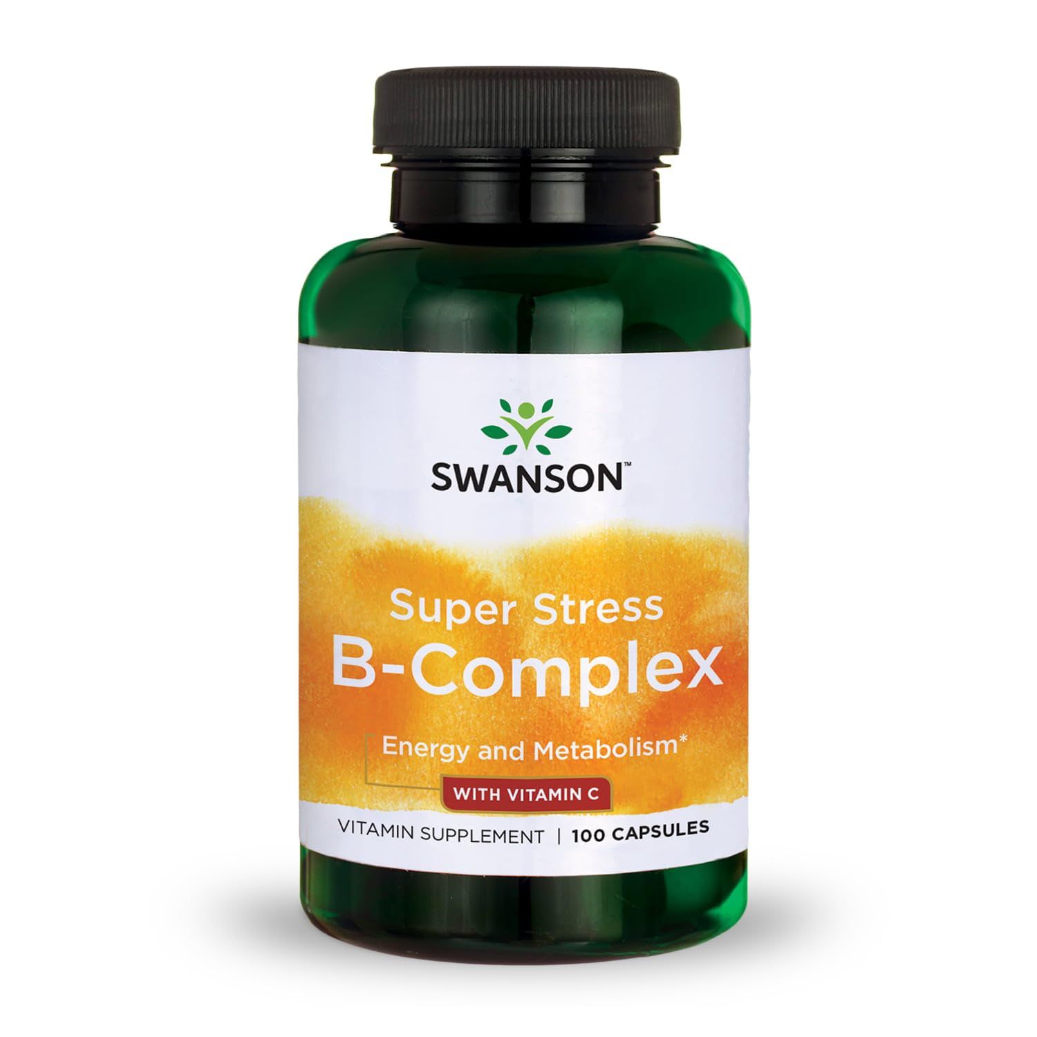 Swanson Vitamin B-Complex wVitamin C - Natural Supplement Promoting Stress Relief, Energy Support Aiding Immune Health - May Support Metabolism Nervous Health - (100 Capsules)