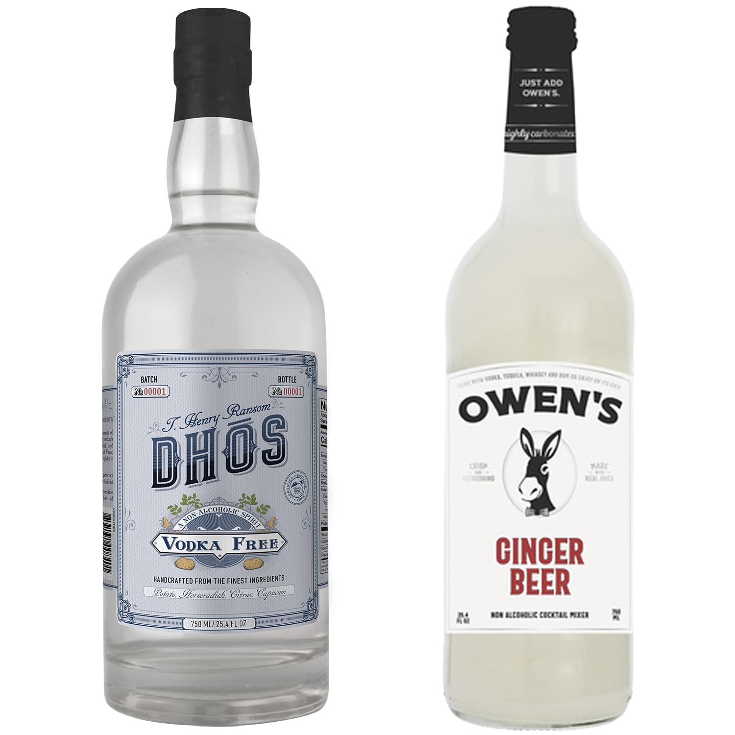 Dh s Handcrafted Non-Alcoholic Vodka 750 ML Bottle w Owen s Mixers Ginger Beer 750 ML Bottle - Keto-Friendly, Zero Sugar, Zero Calories, Zero Proof - Perfect for Mocktails - Made in USA