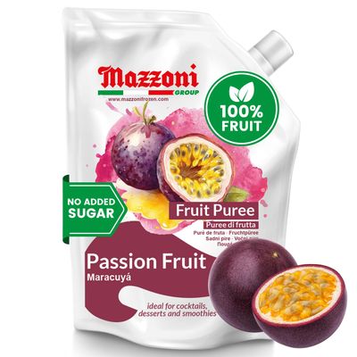 Mazzoni Passion Fruit Puree, 100 Pure Passion Fruit, Maracuya, Just Fruit, No Sugar Added, 2.2 lbs (35.2 oz) Real Fruit for Smoothies, Drinks, Cocktails, Fruit Juice, Convenient Pouch, Made in Italy