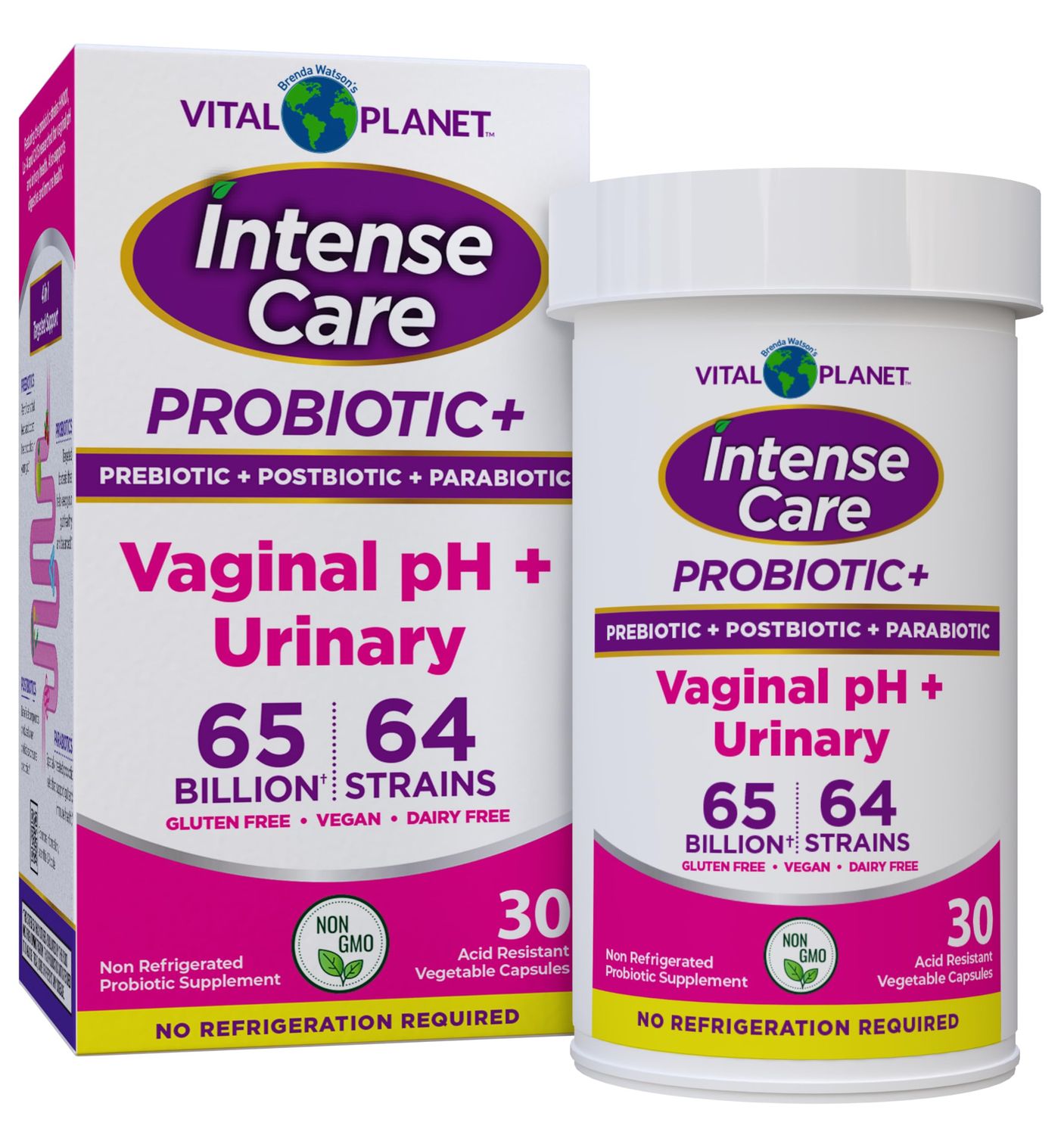 Vital Planet - Intense Care Vaginal pH Urinary Probiotics for Women Plus Organic Prebiotics, Postbiotics, and Parabiotics, 65 Billion CFU and 64 Strains, Immune and Digestive Health 30 ct