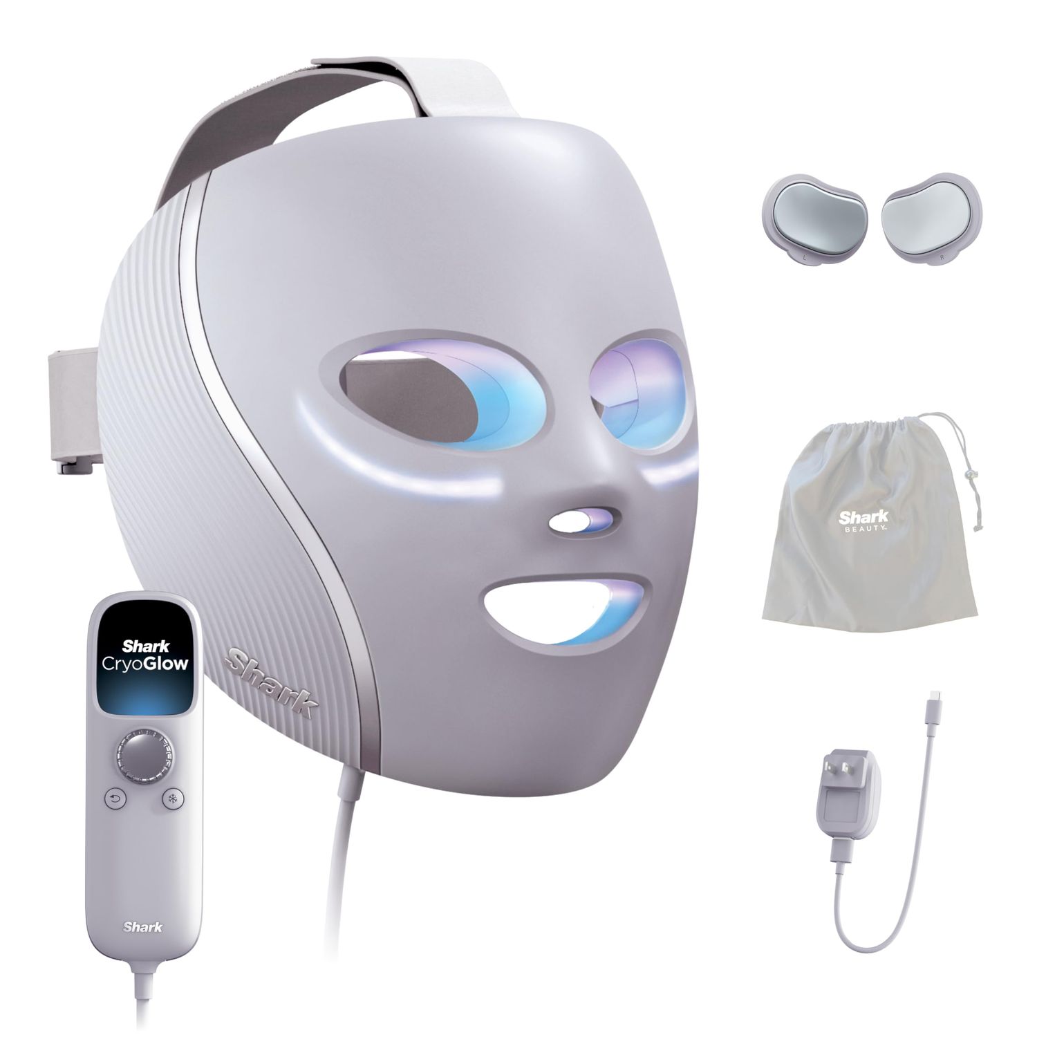 Shark CryoGlow LED Face Mask (FSAHSA Eligible) with Under-Eye Cooling, Anti-Ageing Blemish Repair, Red Blue LED, Infrared Light Therapy, USB-C, Remote Control, Storage Bag, Lilac Chill, FW312PL