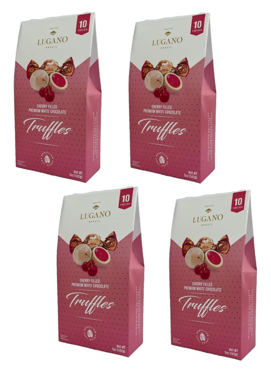 Lugano Premium White Chocolate Cherry Flavored Filling Truffles - Pack of 4 - Delicious and Decadent Chocolate - Perfect for Sharing with Friends and Family - 10 Truffles Per Box