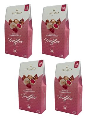Lugano Premium White Chocolate Cherry Flavored Filling Truffles - Pack of 4 - Delicious and Decadent Chocolate - Perfect for Sharing with Friends and Family - 10 Truffles Per Box