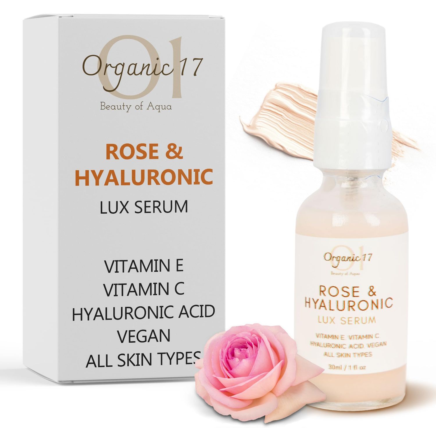 Rose Hyaluronic Lux Serum - Vitamin E Hyaluronic Acid for Deep Hydration - Rose Water, Aloe Vera Natural Moisturizers for Radiant Skin - Vegan Suitable for Sensitive Skin - (30ml1 fl oz)