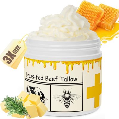 Beef Tallow for Skin, Beef Tallow, Tallow and Honey Cream, Grass Fed Beef Tallow, Whipped Beef Tallow for Face Moisturizer for All Purpose with Raw Honey Tallow Balm 150 Gram(5.3oz)