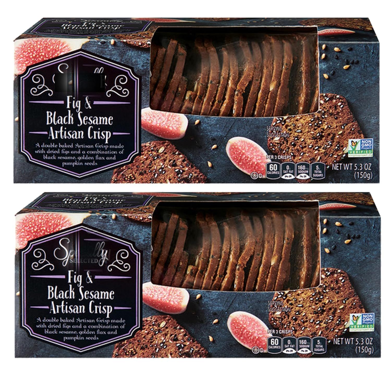 Specially Selected Fig Black Sesame Artisan Crisp NON GMO Limited Edition (2-5.3oz Pack) for Party Snacking, Family Gatherings Sports