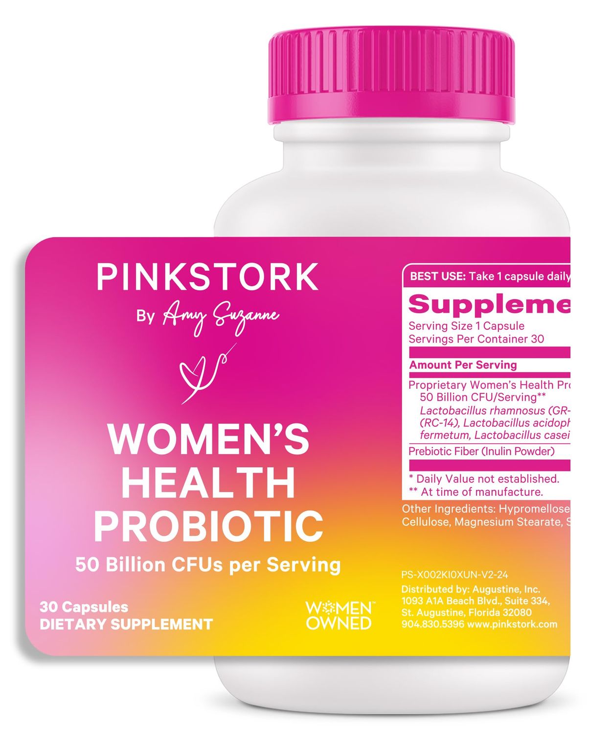 Pink Stork Women&#39;s Probiotics for Vaginal Health - 50 Billion CFUs, pH Balance, Urinary Tract, Gut Flora Immune Health, Digestive Health - Vaginal Odor Healthy Microbiome - 5 Strains - 30 Capsules