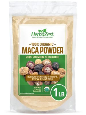 HerbaZest Maca Powder Organic - 1 LB - USDA Certified, Vegan Gluten Free Superfood - Perfect for Smoothies, Juices, Baking, Yogurt Cereal