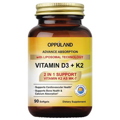 oppuland Vitamin D3 K2 5000 IU - Liposomal Technology for Enhanced Absorption - MK-7 Vitamin K2 100mcg - Supports Bone Calcium Metabolism - D3K2 Supplement for Men Women - 90 Softgels