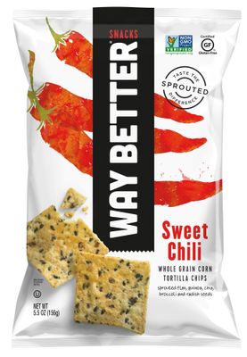 Way Better Snacks Sweet Chili Flavored Whole Grain Corn Tortilla Chips, Non GMO, 5.5 Ounces (Pack Of 12)