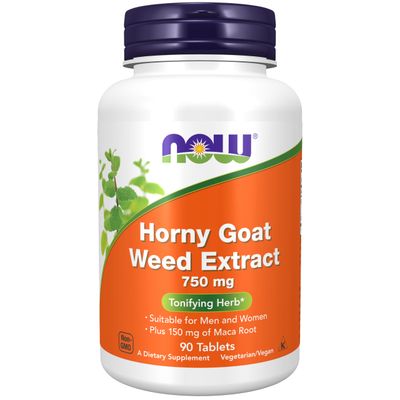 NOW Foods Supplements, Horny Goat Weed Extract 750 mg Plus 150 mg of Maca Root, Tonifying Herb, 90 Tablets, for Sexual Health