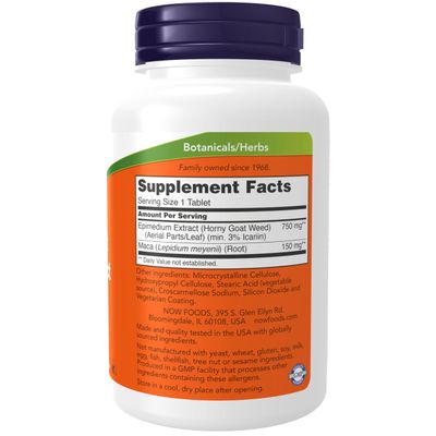 NOW Foods Supplements, Horny Goat Weed Extract 750 mg Plus 150 mg of Maca Root, Tonifying Herb, 90 Tablets, for Sexual Health