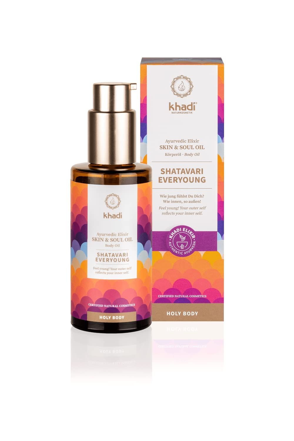KHADI SHATAVARI EVERYOUNG Ayurvedic Elixir Skin Soul Body Oil, 100 Natural, Herbal Vegan, Firming oil for your skin, refines, renews, and promotes elasticity, 3.38 oz