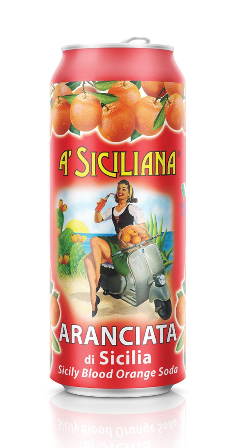 A&#39; Siciliana Sicilian Sparkling Beverage - Refreshing and Delicious Italian Soda made with Sicilian Citrus - Authentic Imported Italian Beverage - Blood Orange Soda 24 Pack of 11.15 fl oz Cans