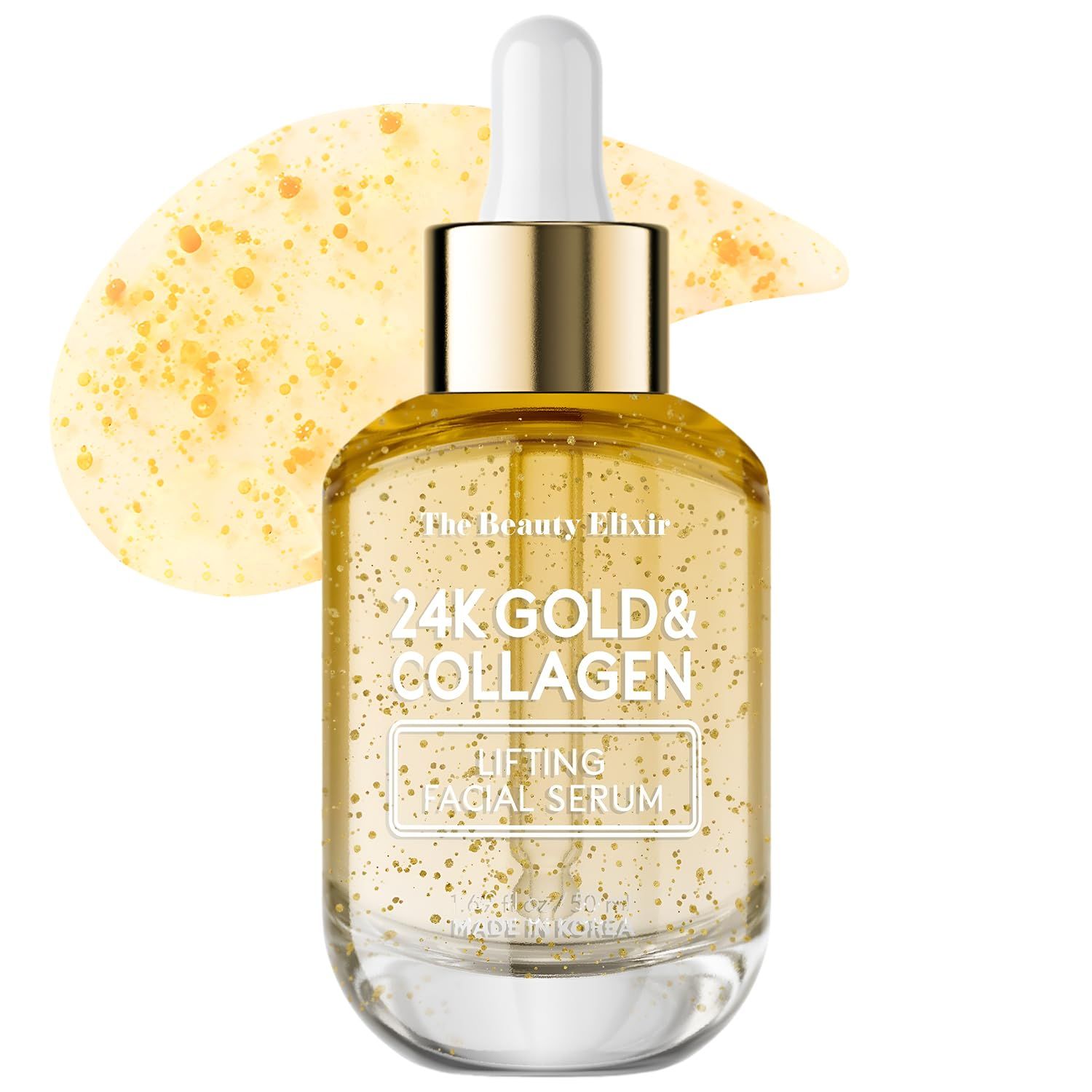 The Beauty Elixir Collagen Serum For Face with 24k Gold - Dermatologist Tested - Anti Aging, Ultra Hydrating, Fine Lines Wrinkle Treatment - Clean Beauty Korean Skin Care for All Skin Types - 1.69oz