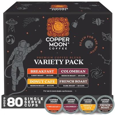 Copper Moon Single Serve Coffee Pods For Keurig K-Cup Brewers, Light Medium Dark Roast, Variety Pack, 80 Count