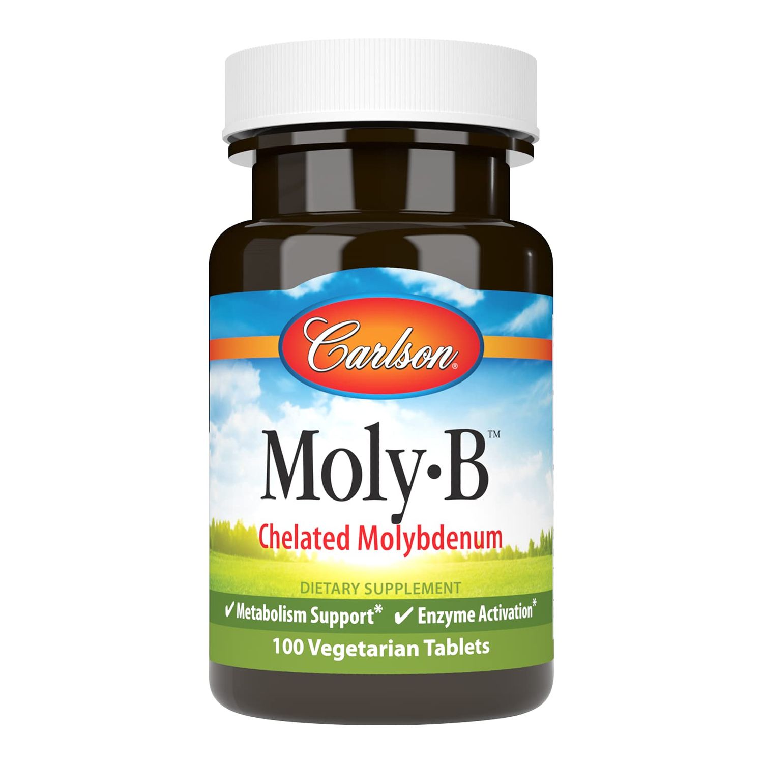 Carlson - Moly-B, Chelated Molybdenum, Metabolism Support, Enzyme Activation, 100 Vegetarian Tablets