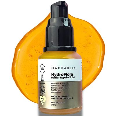 MAXDAHLIA Hydroflora Barrier Repair Oil Gel - Lightweight Moisturizer for Dry, Sensitive Skin - Hydrating Face Oil with CoQ10 Bakuchiol - Non-Comedogenic, Anti-Aging, Skin Barrier Support