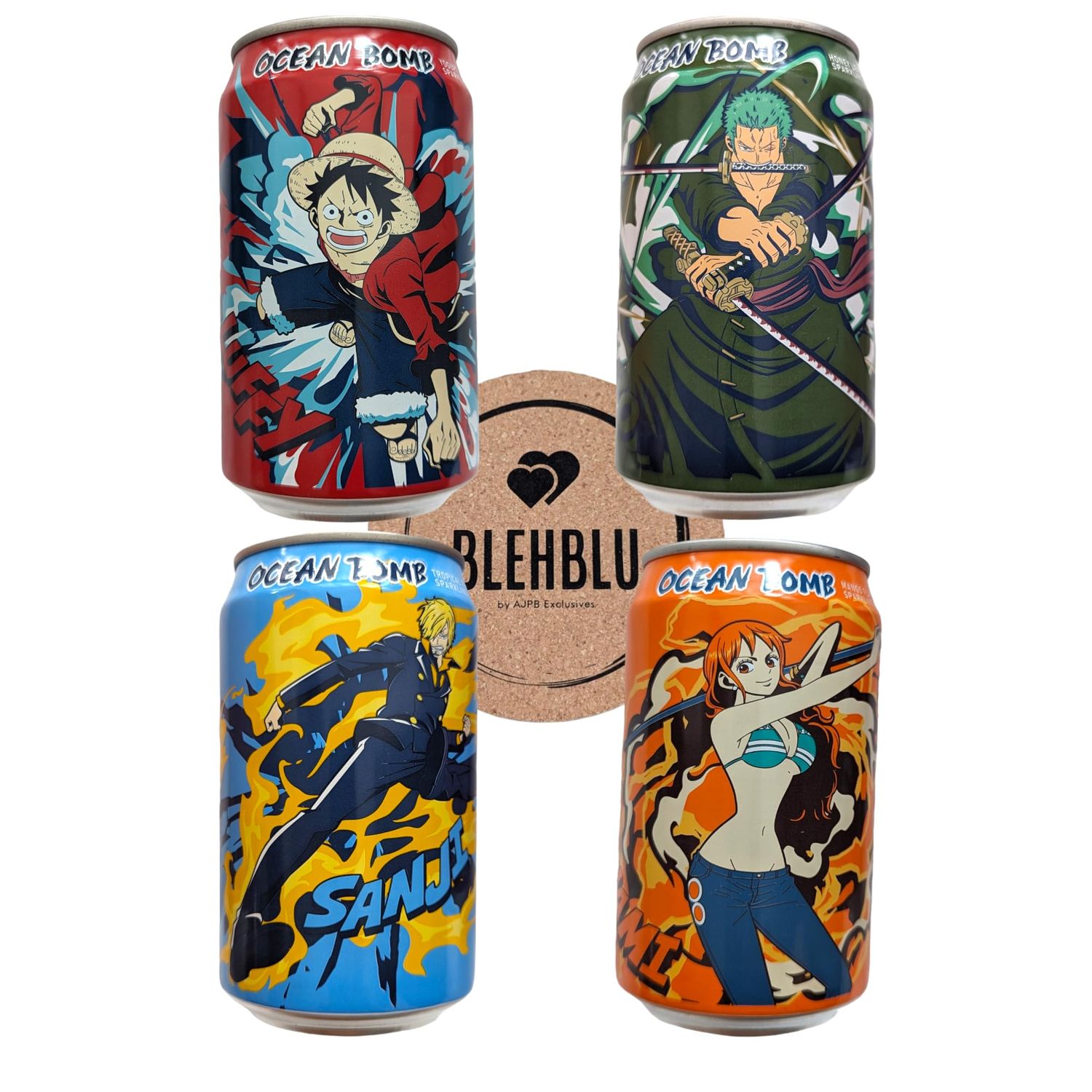 Ocean Bomb Carbonated Water One Piece Anime Collectible Can Drink Luffy Sanji Nami Zoro with 1 Blehblu Coaster