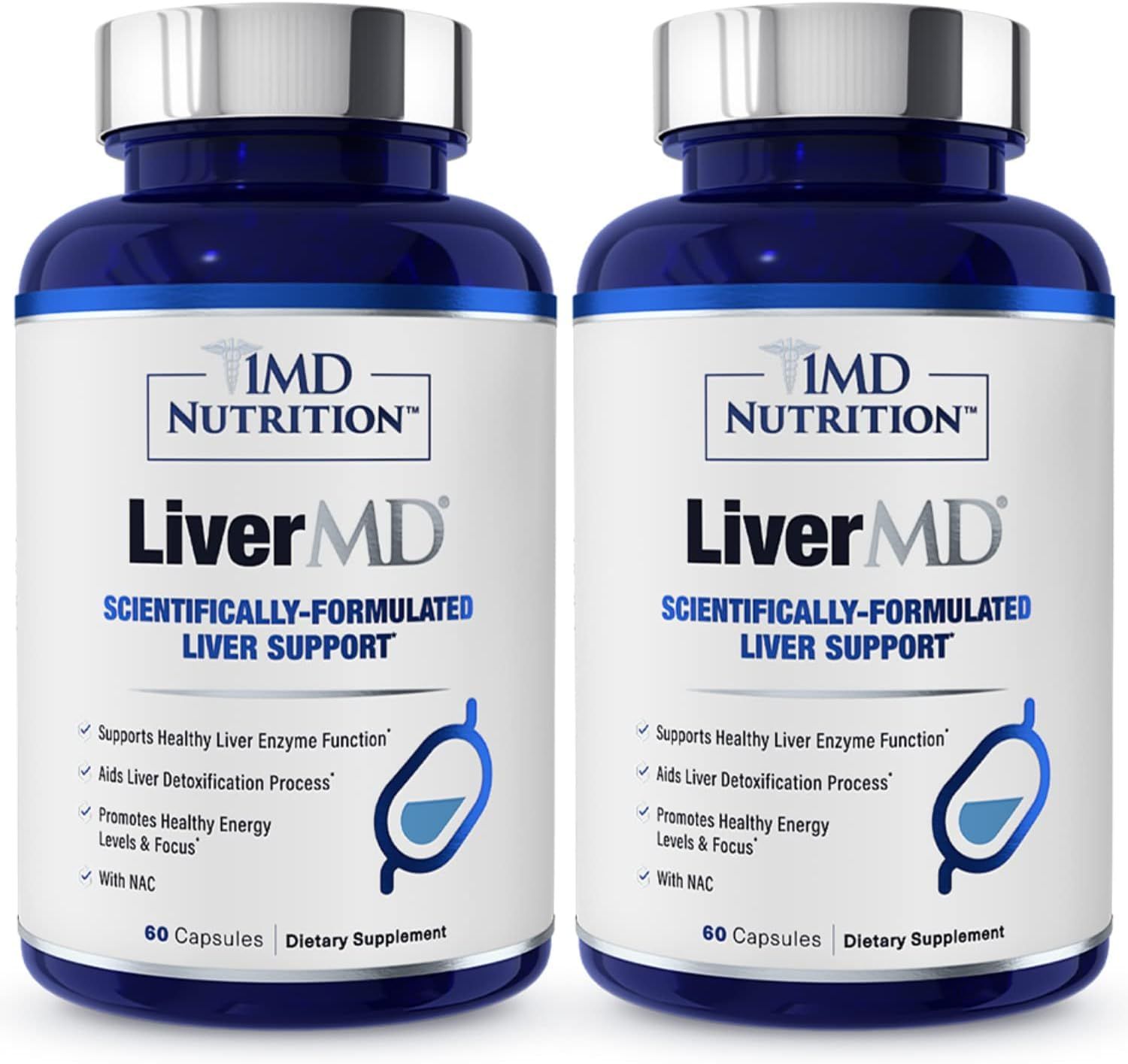 1MD LiverMD - Liver Support Supplement Siliphos Milk Thistle Extract - Highly Bioavailable, for Liver Support 60 Capsules (2-Pack)
