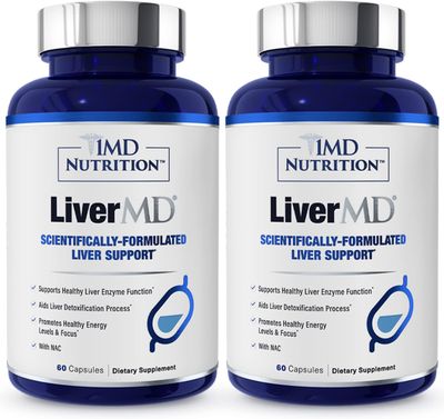 1MD LiverMD - Liver Support Supplement Siliphos Milk Thistle Extract - Highly Bioavailable, for Liver Support 60 Capsules (2-Pack)