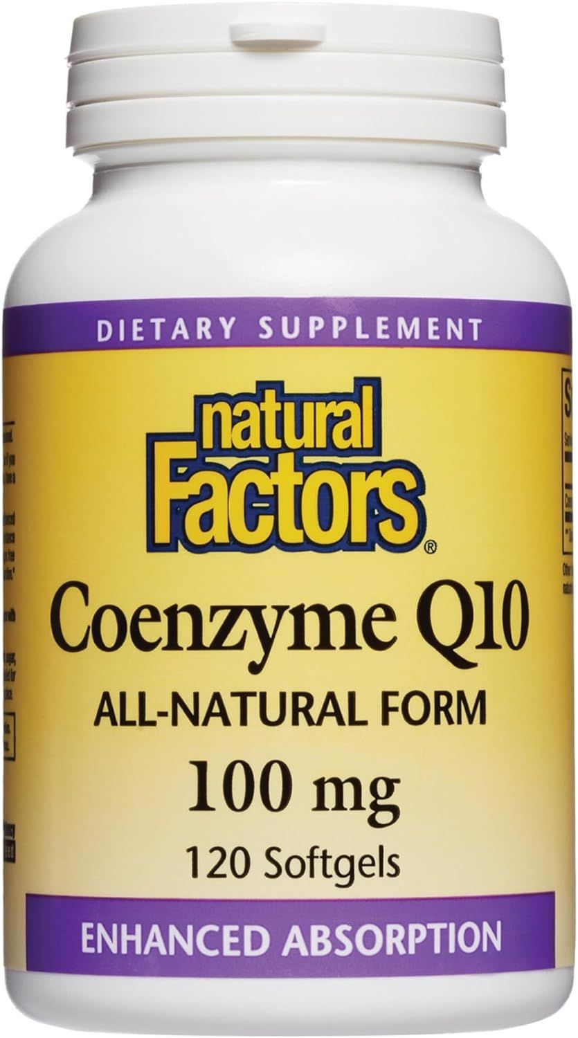 Natural Factors Coenzyme Q10 100 mg, Natural Coenzyme Q10 Supplement for Energy, Heart and Cognitive Support, 120 Softgels