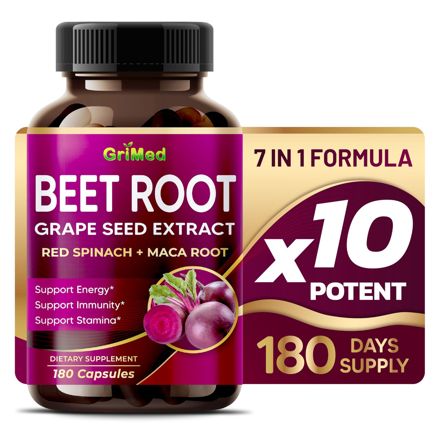 12,900mg Beet Root x12 Potency with Grape Seed Extract, Maca Root, Red Spinach, Ashwagandha - Healthy Energy Supplement for Heart Support (90 Count (Pack of 1))