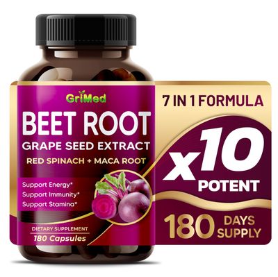 12,900mg Beet Root x12 Potency with Grape Seed Extract, Maca Root, Red Spinach, Ashwagandha - Healthy Energy Supplement for Heart Support (90 Count (Pack of 1))