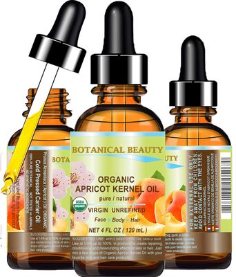 Botanical Beauty ORGANIC APRICOT KERNEL OIL Australian 100 Pure Virgin Unrefined Cold Pressed Carrier Oil 4 oz- 120 ml for Face Hair Body Nails Skin Anti-Aging